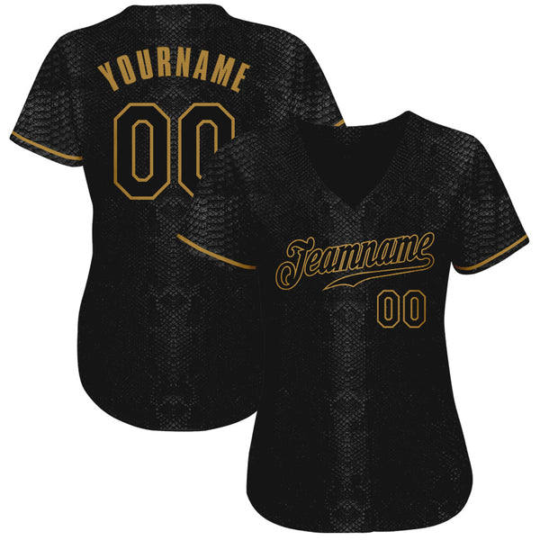 Custom Black Snakeskin Black-Old Gold 3D Pattern Design Authentic Baseball Jersey alternate