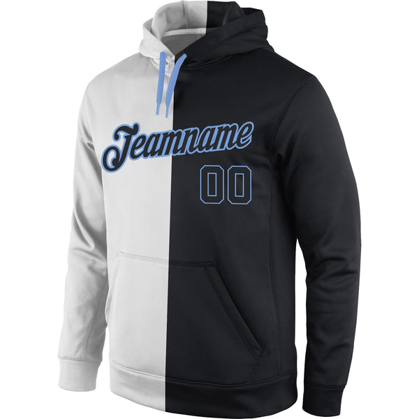 Custom Stitched White Black-Light Blue Split Fashion Sports Pullover Sweatshirt Hoodie alternate