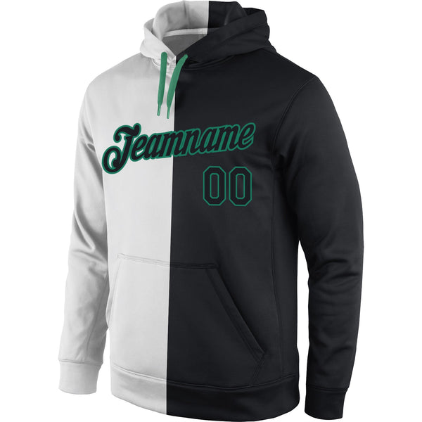 Custom Stitched White Black-Kelly Green Split Fashion Sports Pullover Sweatshirt Hoodie alternate