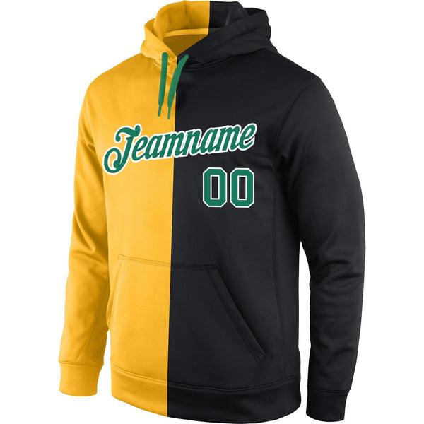 Custom Stitched Gold Kelly Green-Black Split Fashion Sports Pullover Sweatshirt Hoodie alternate