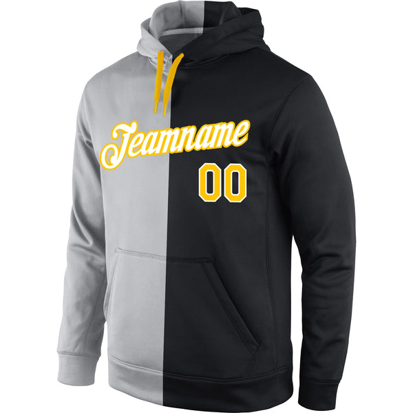 Custom Stitched Gray Gold-Black Split Fashion Sports Pullover Sweatshirt Hoodie alternate