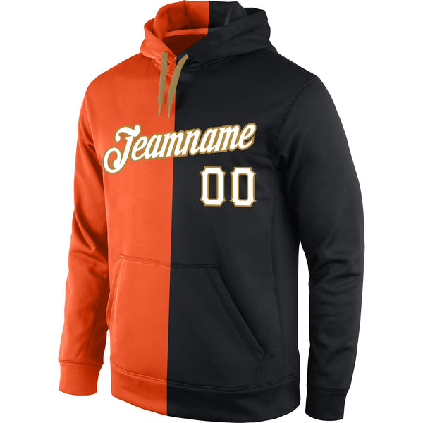 Custom Stitched Orange White-Black Split Fashion Sports Pullover Sweatshirt Hoodie alternate