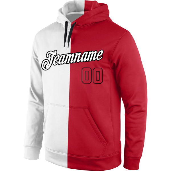 Custom Stitched White Red-Black Split Fashion Sports Pullover Sweatshirt Hoodie alternate