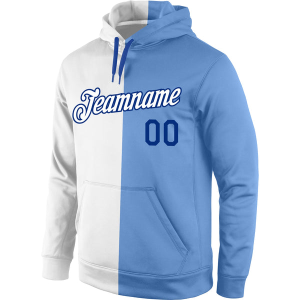 Custom Stitched White Light Blue-Royal Split Fashion Sports Pullover Sweatshirt Hoodie alternate