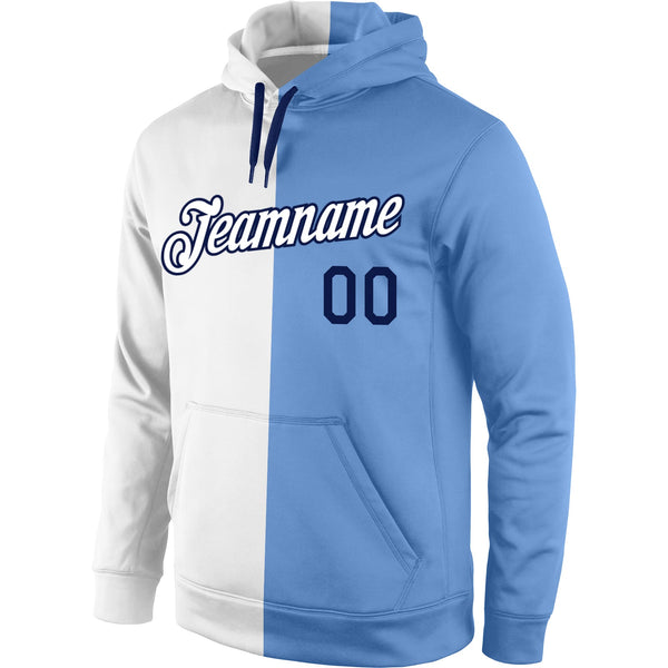 Custom Stitched White Light Blue-Navy Split Fashion Sports Pullover Sweatshirt Hoodie alternate