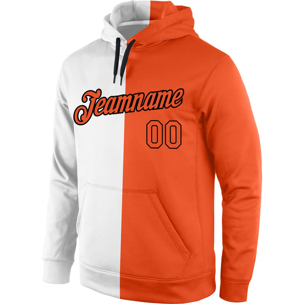 Custom Stitched White Orange-Black Split Fashion Sports Pullover Sweatshirt Hoodie alternate