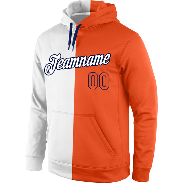 Custom Stitched White Orange-Navy Split Fashion Sports Pullover Sweatshirt Hoodie alternate