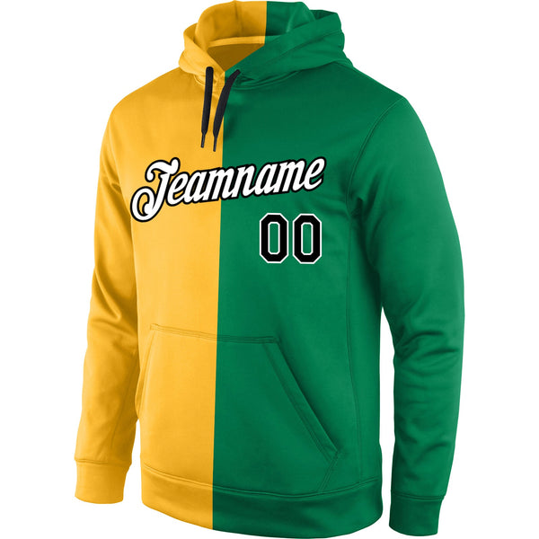 Custom Stitched Gold Black-Kelly Green Split Fashion Sports Pullover Sweatshirt Hoodie alternate