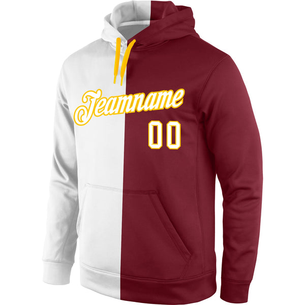 Custom Stitched Crimson White-Gold Split Fashion Sports Pullover Sweatshirt Hoodie alternate