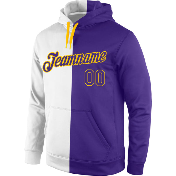 Custom Stitched White Purple-Gold Split Fashion Sports Pullover Sweatshirt Hoodie alternate