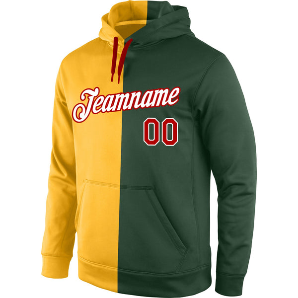 Custom Stitched Gold Red-Green Split Fashion Sports Pullover Sweatshirt Hoodie alternate