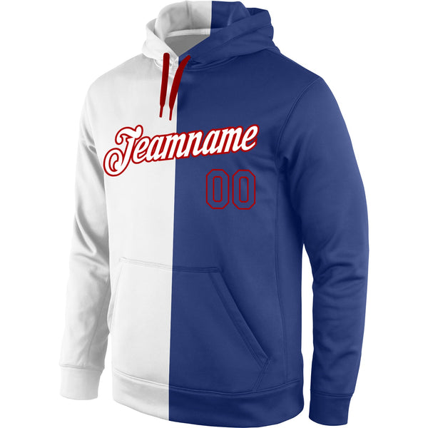 Custom Stitched White Royal-Red Split Fashion Sports Pullover Sweatshirt Hoodie alternate
