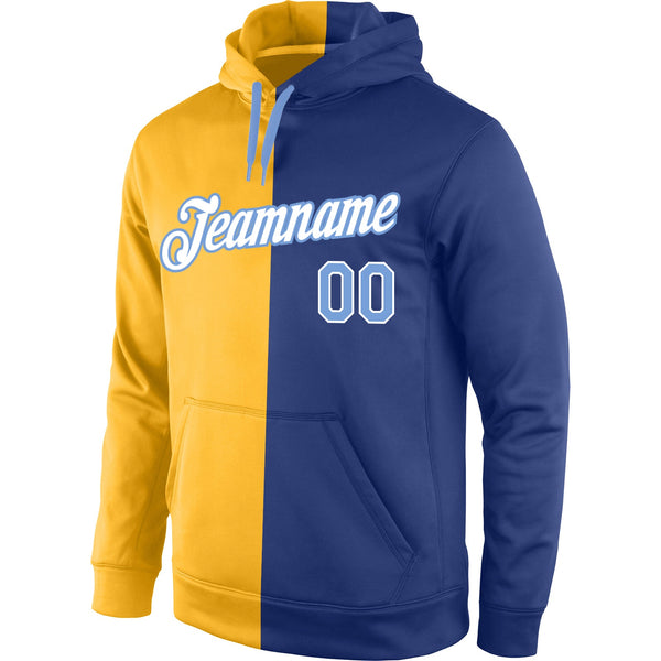 Custom Stitched Gold Light Blue-Royal Split Fashion Sports Pullover Sweatshirt Hoodie alternate