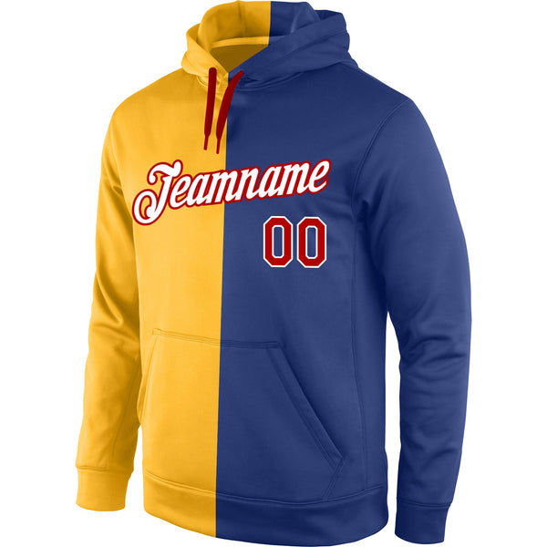 Custom Stitched Gold Red-Royal Split Fashion Sports Pullover Sweatshirt Hoodie alternate