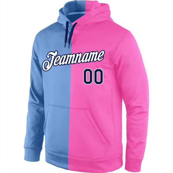 Custom Stitched Light Blue Navy-Pink Split Fashion Sports Pullover Sweatshirt Hoodie alternate