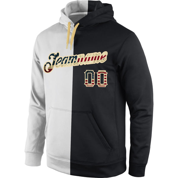 Custom Stitched White Vintage USA Flag-Black Split Fashion Sports Pullover Sweatshirt Hoodie alternate