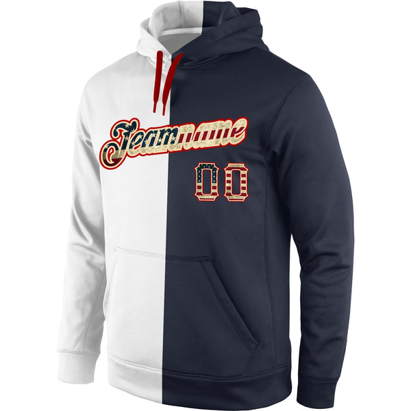 Custom Stitched White Vintage USA Flag-Navy Split Fashion Sports Pullover Sweatshirt Hoodie alternate