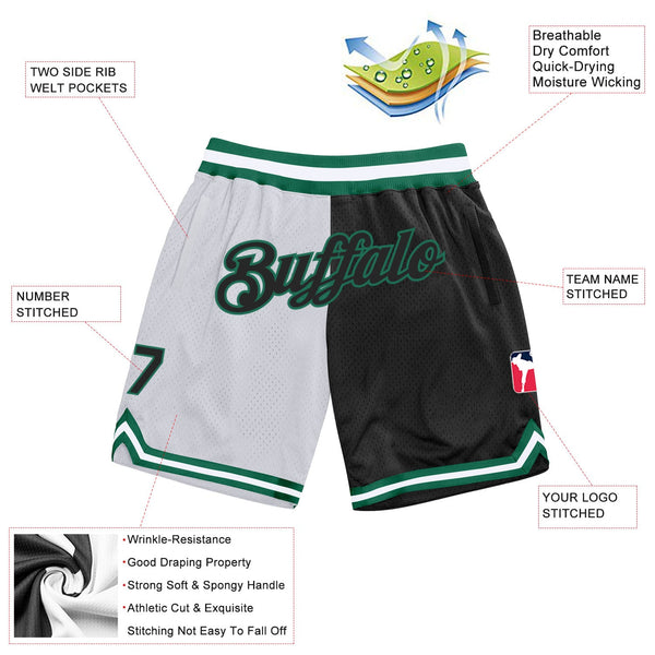 Custom White Black-Kelly Green Authentic Throwback Split Fashion Basketball Shorts alternate