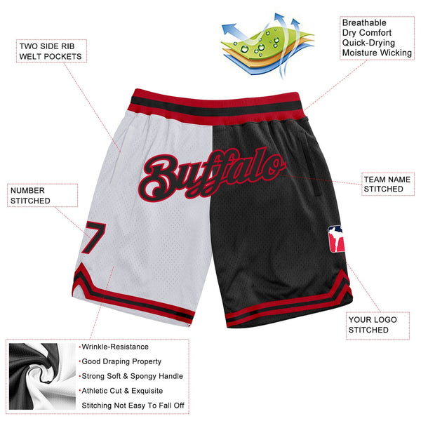 Custom White Black-Red Authentic Throwback Split Fashion Basketball Shorts alternate