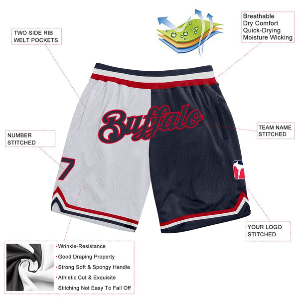 Custom White Navy-Red Authentic Throwback Split Fashion Basketball Shorts alternate