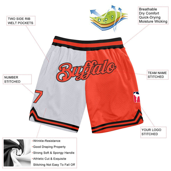 Custom White Orange-Black Authentic Throwback Split Fashion Basketball Shorts alternate