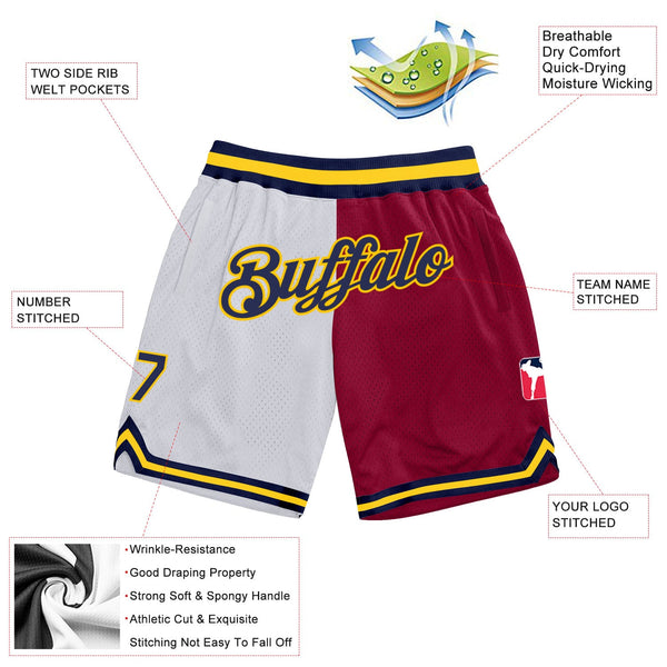Custom White Navy-Maroon Authentic Throwback Split Fashion Basketball Shorts alternate