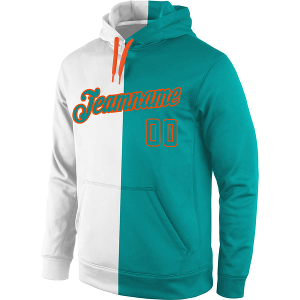 Custom Stitched White Aqua-Orange Split Fashion Sports Pullover Sweatshirt Hoodie alternate