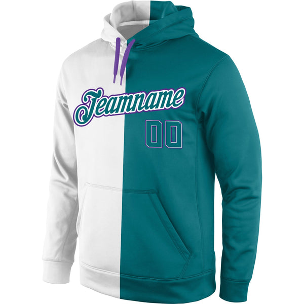Custom Stitched White Aqua-Purple Split Fashion Sports Pullover Sweatshirt Hoodie alternate