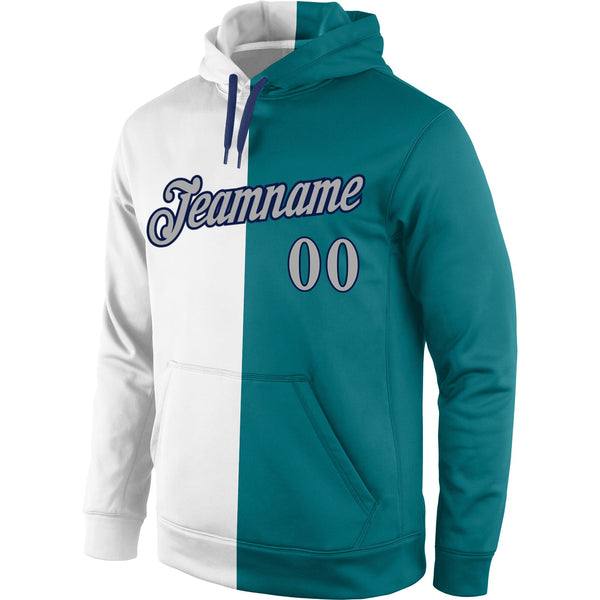 Custom Stitched Aqua Gray-Navy Split Fashion Sports Pullover Sweatshirt Hoodie alternate