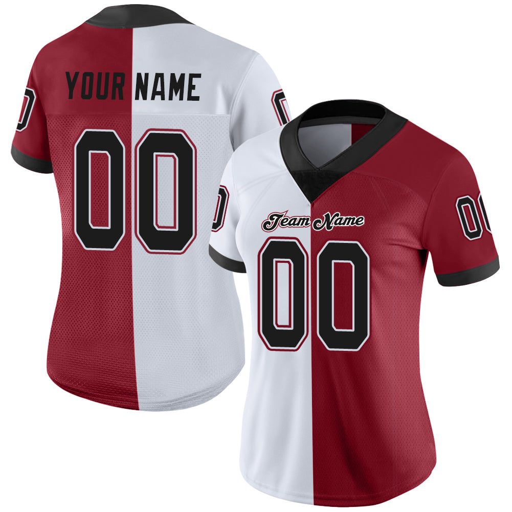 Custom Cardinal Black-White Split Fashion Football Jersey - Back