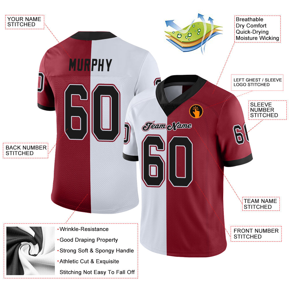 Custom Cardinal Black-White Split Fashion Football Jersey - Front