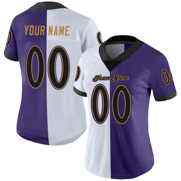 Custom Purple Black-White Split Fashion Football Jersey alternate