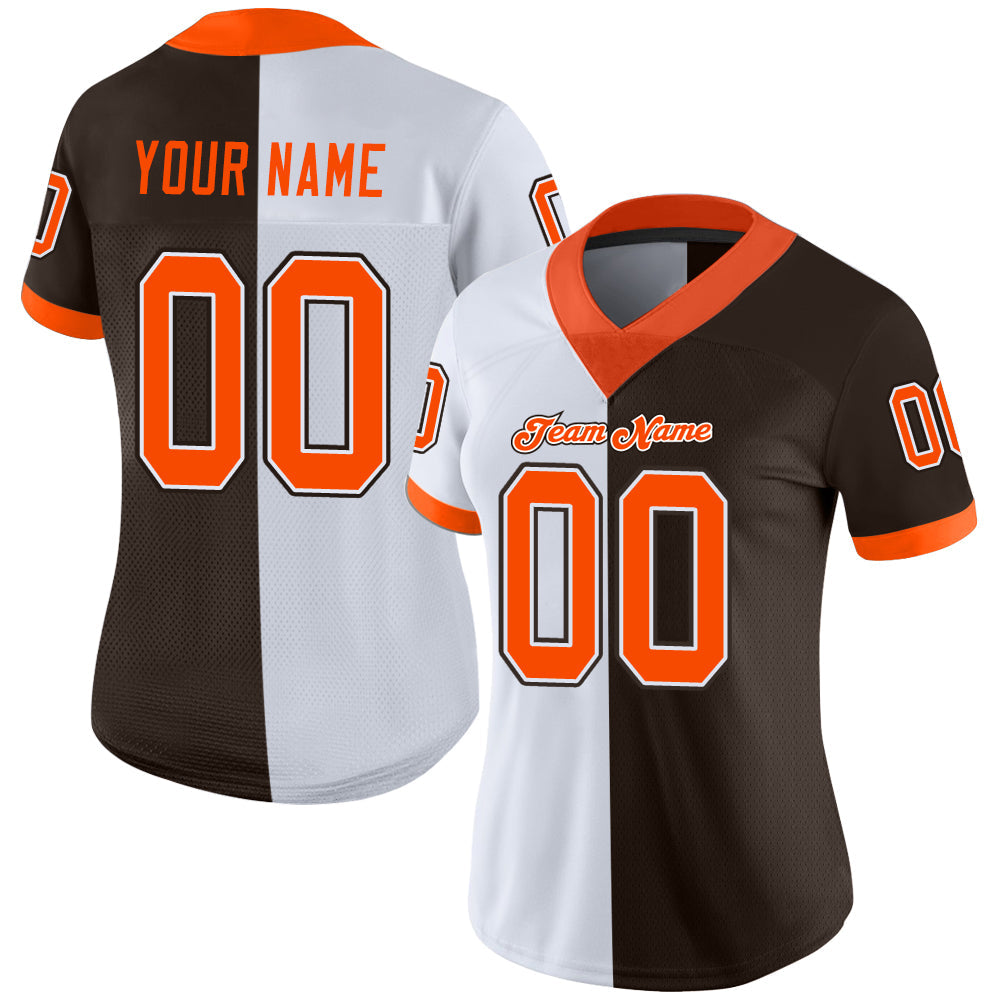 Custom Brown Orange-White Split Fashion Football Jersey - Back