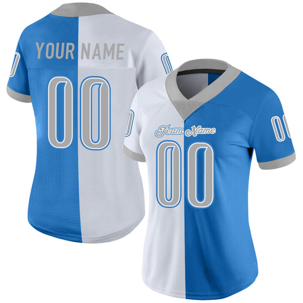 Custom Powder Blue Gray-White Split Fashion Football Jersey alternate