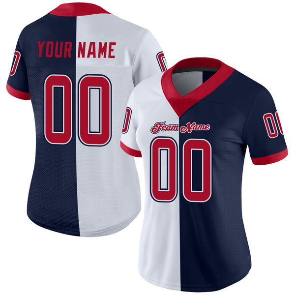 Custom Navy Red-White Split Fashion Football Jersey alternate
