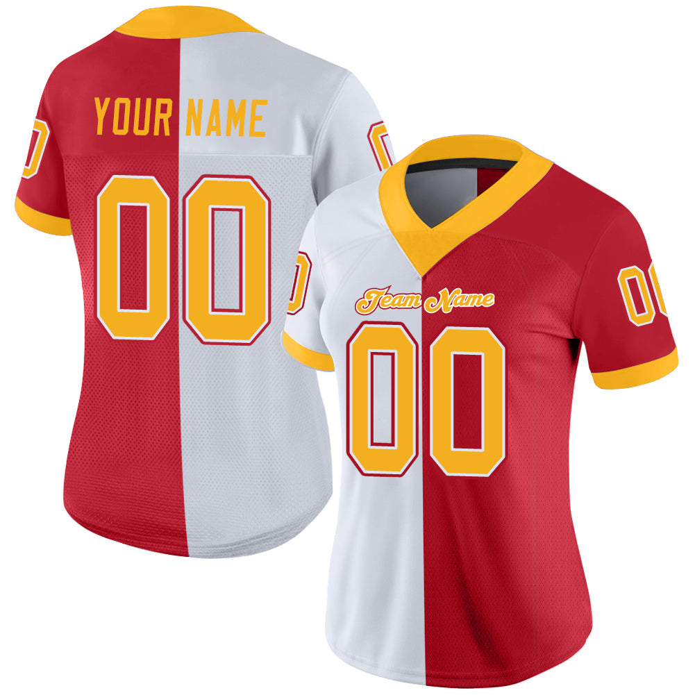 Custom Scarlet Gold-White Split Fashion Football Jersey - Back