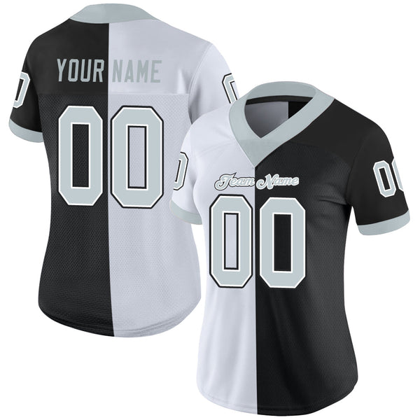 Custom Black Silver-White Split Fashion Football Jersey alt