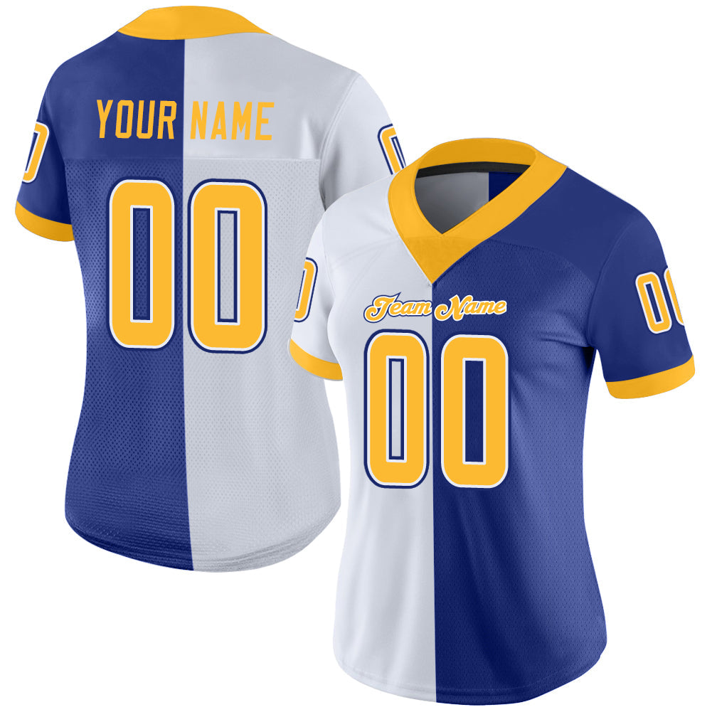 Custom Royal Gold-White Split Fashion Football Jersey - Back