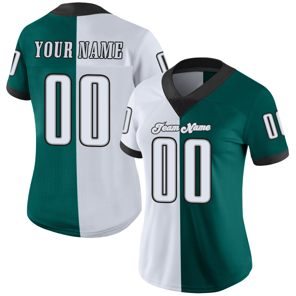 Custom Midnight Green White-Black Split Fashion Football Jersey - Back