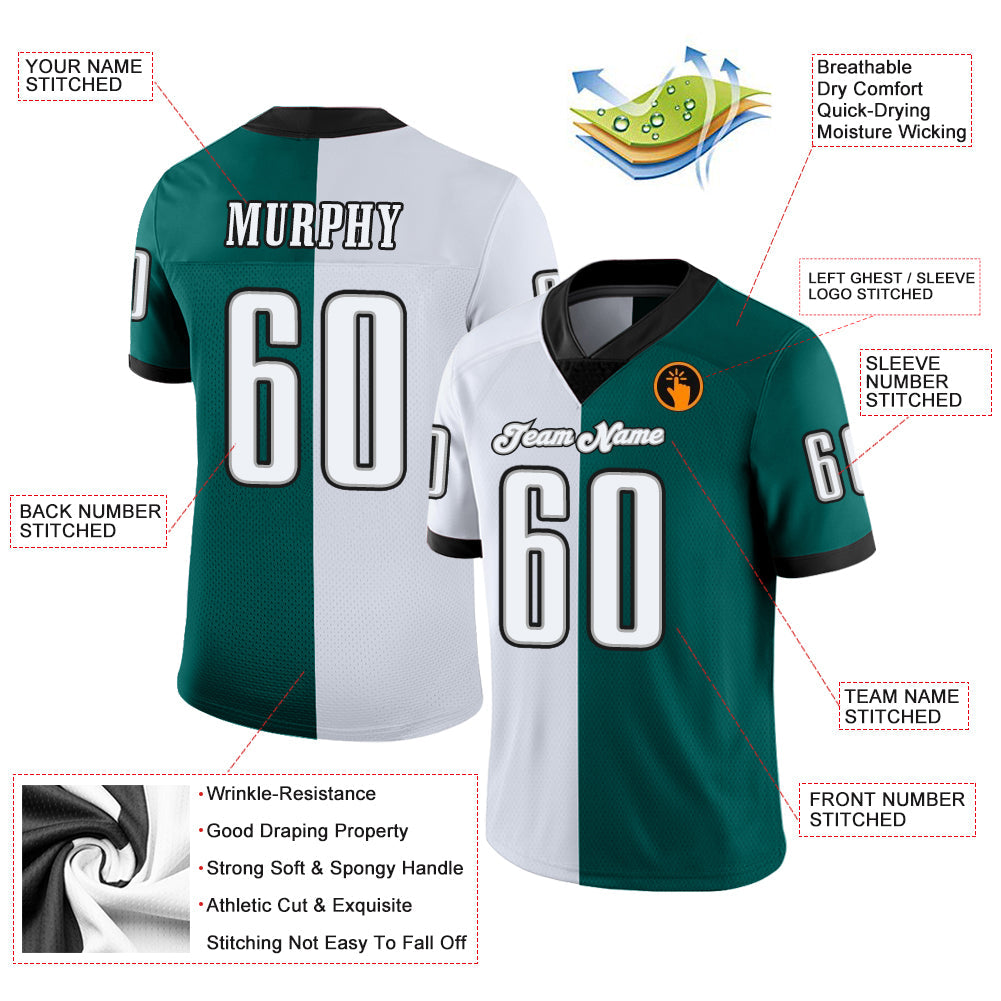 Custom Midnight Green White-Black Split Fashion Football Jersey - Front
