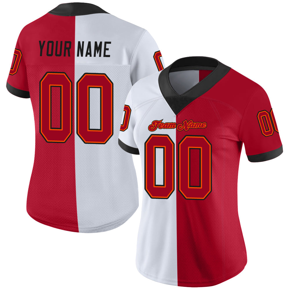 Custom White Red-Black Split Fashion Football Jersey - Back