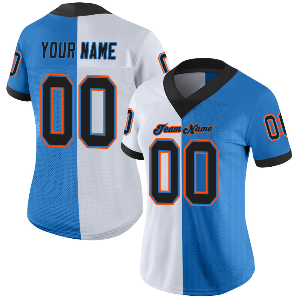 Custom Powder Blue Black-White Split Fashion Football Jersey - Back