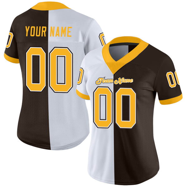 Custom Brown Gold-White Split Fashion Football Jersey alt