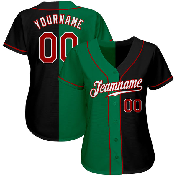 Custom Black Red-Kelly Green Authentic Split Fashion Baseball Jersey alternate