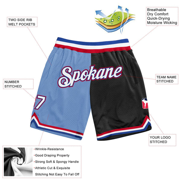 Custom Light Blue White-Black Authentic Throwback Split Fashion Basketball Shorts alternate