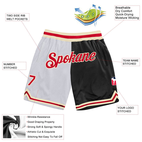 Custom White Red-Black Authentic Throwback Split Fashion Basketball Shorts alternate