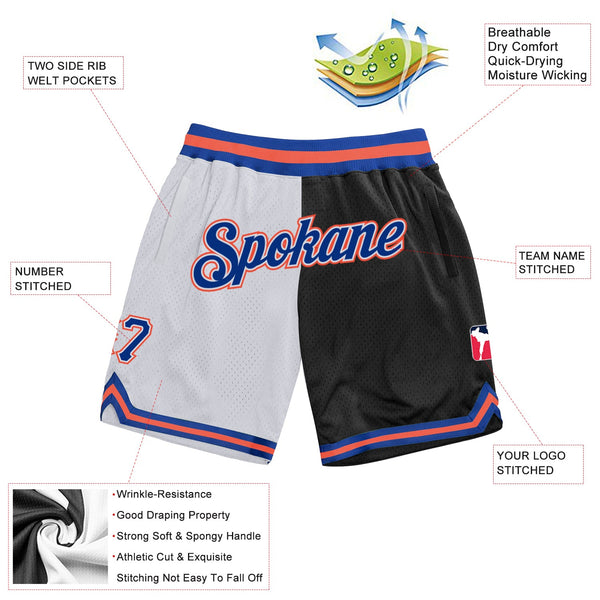 Custom White Royal-Black Authentic Throwback Split Fashion Basketball Shorts alternate