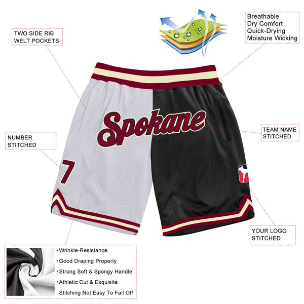 Custom White Maroon-Black Authentic Throwback Split Fashion Basketball Shorts alternate