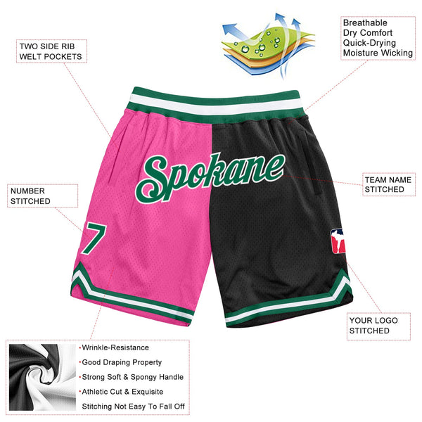 Custom Pink Kelly Green-Black Authentic Throwback Split Fashion Basketball Shorts alternate