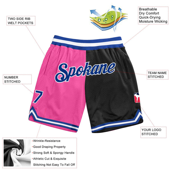 Custom Pink Royal-Black Authentic Throwback Split Fashion Basketball Shorts alternate